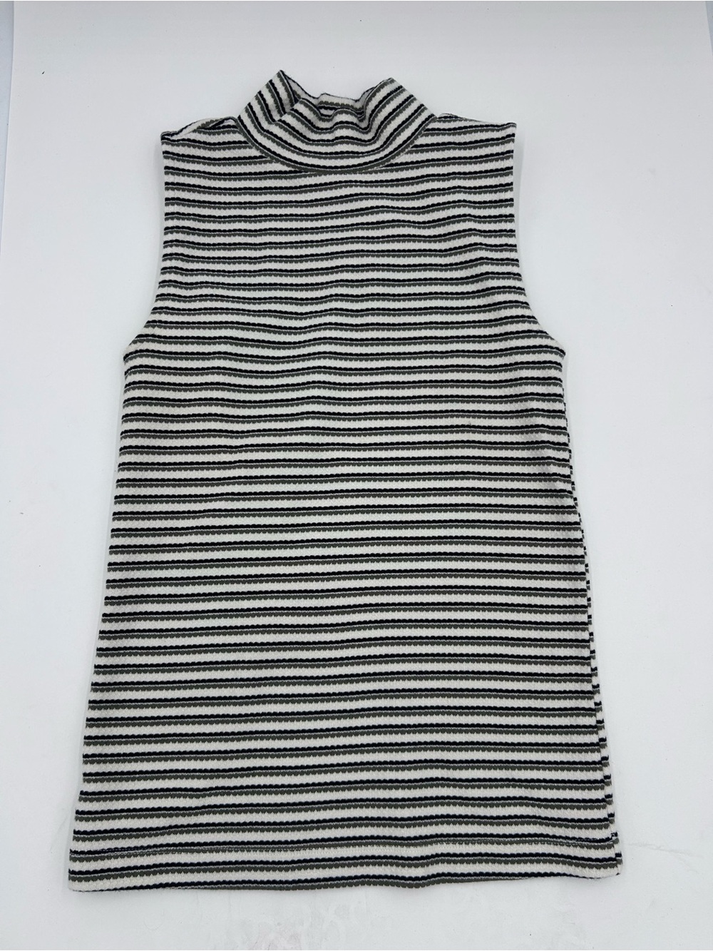 LOFT Black & White Striped Sleeveless Mock Neck Tank